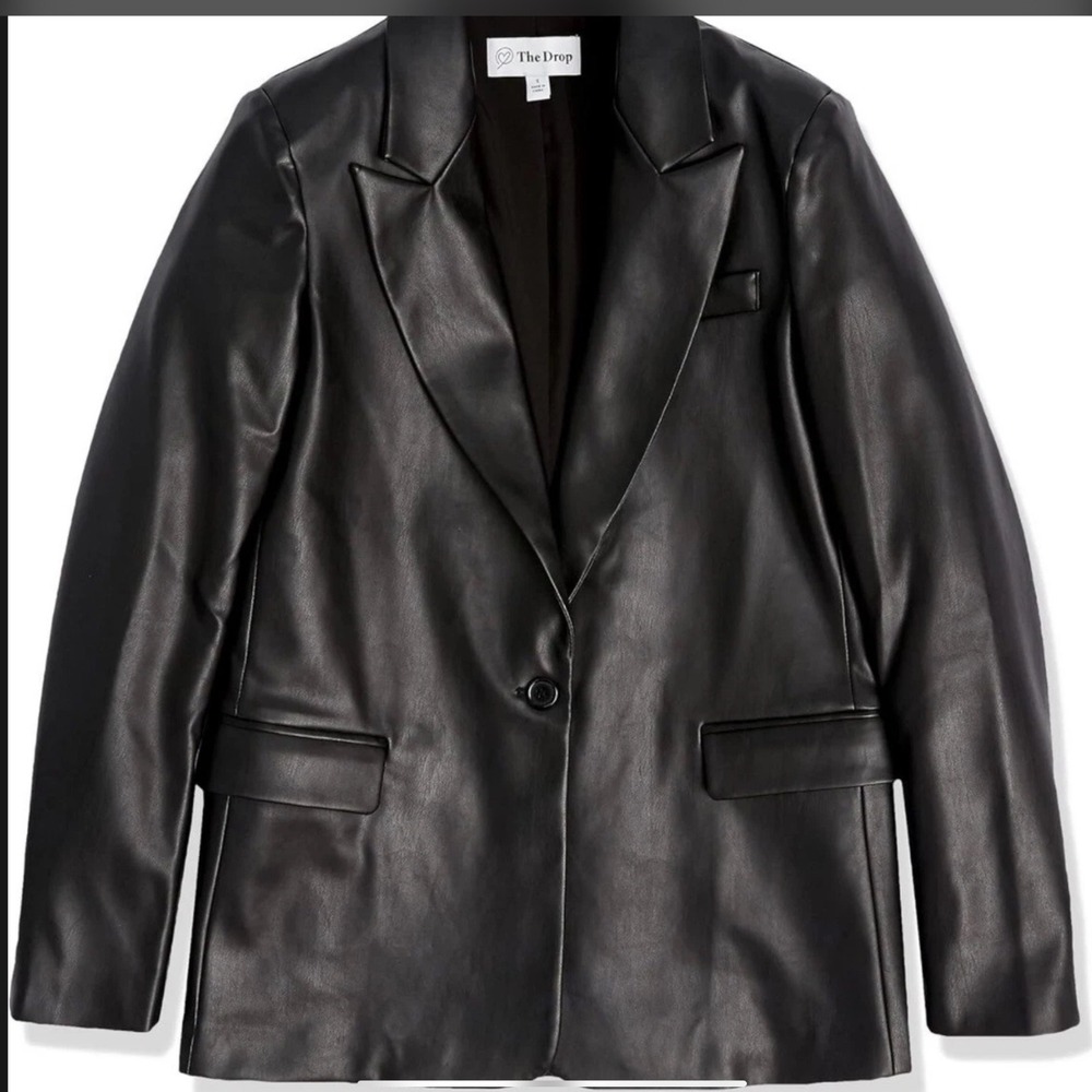 The Drop Anouk Faux Leather Single Button Oversized Blazer Black XL New W/ Tags